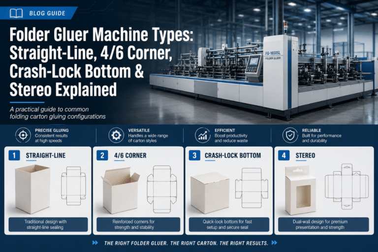 Folder Gluer Machine Types: Straight-Line, 4/6 Corner, Crash-Lock Bottom & Stereo Explained