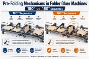 Pre-Folding Mechanisms in Folder Gluer Machines: 180° vs 160° Sequences