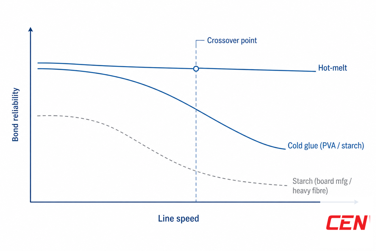 Cold Glue vs Hot-Melt vs Starch: The Adhesive Decision and the Crossover Point — Cenwan Machine