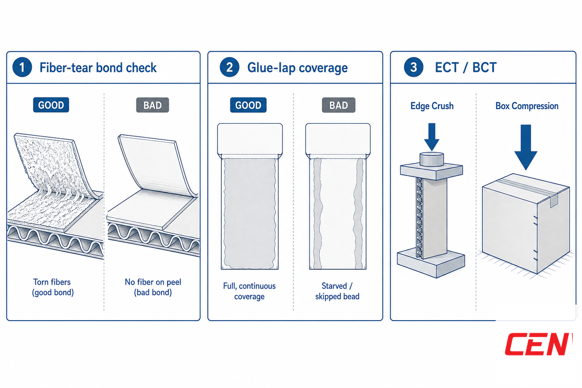 Did the Bond Actually Hold? The Fiber-Tear Bond Check, Glue-Lap Coverage and ECT/BCT — Cenwan Machine