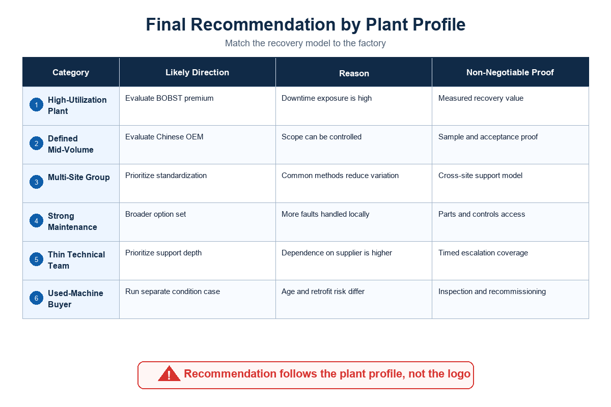 Final Recommendation by Plant Profile — Cenwan Machine
