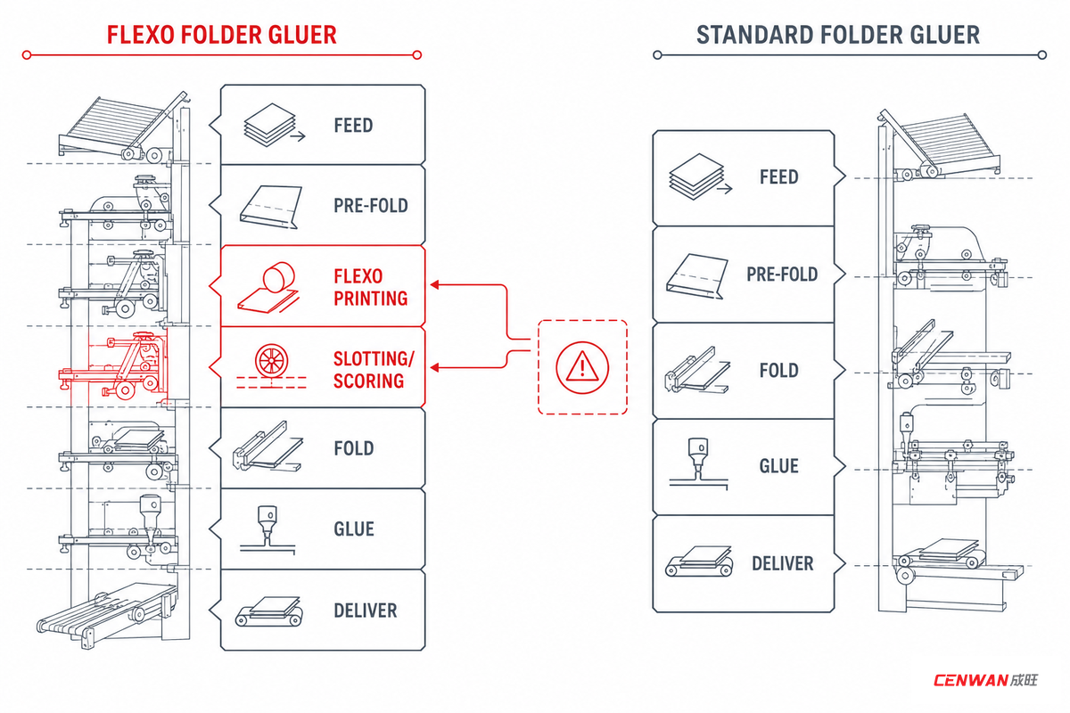 Flexo Folder Gluer vs Standard Folder Gluer: What's Actually Different — Cenwan Machine