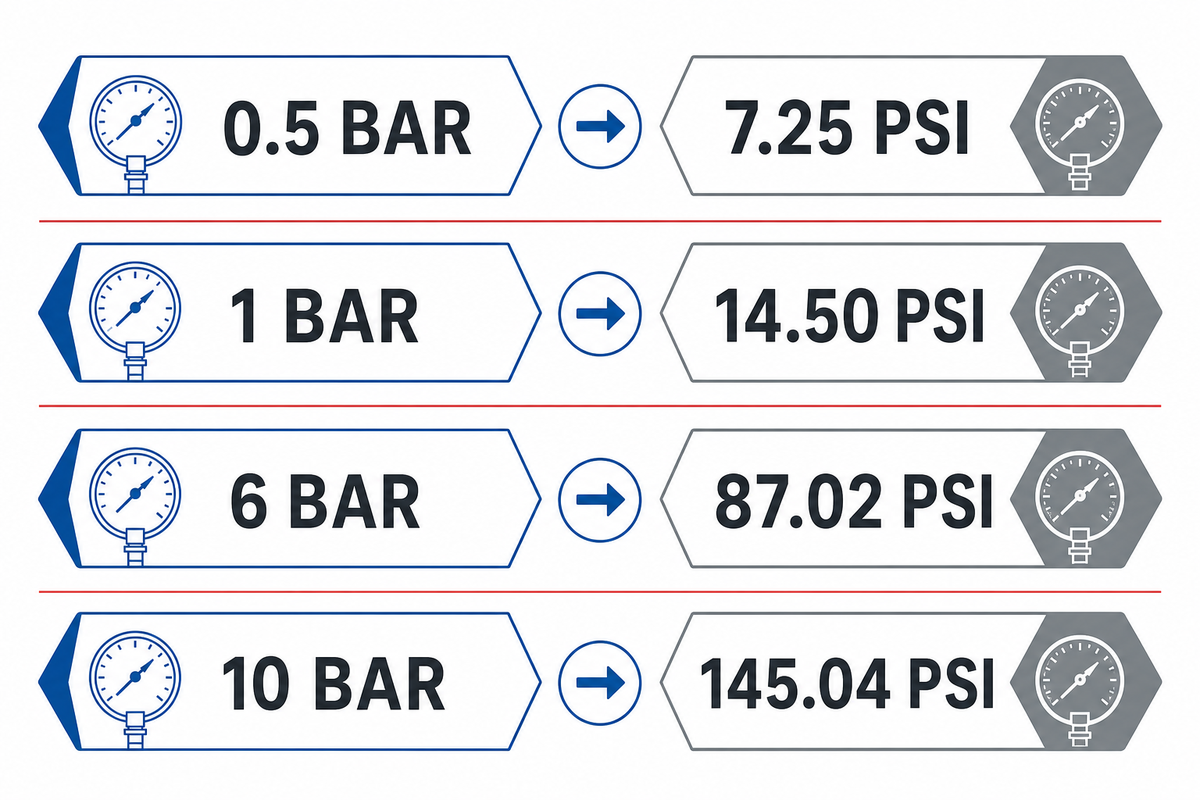 Bar-to-PSI Conversion Chart for 0.5–10 Bar