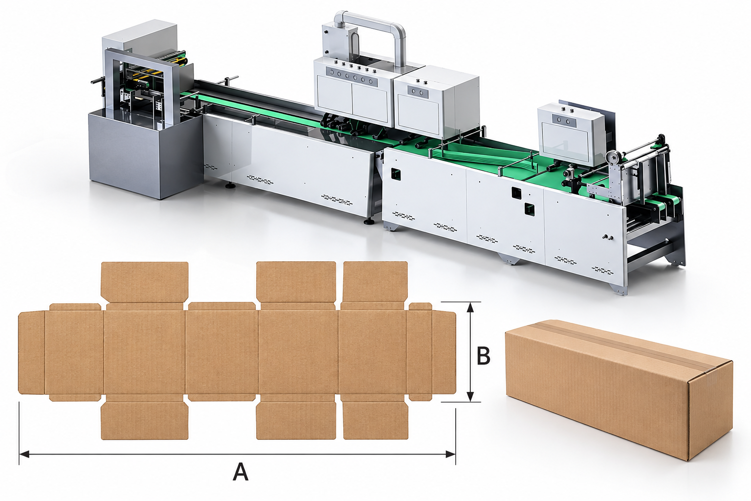 Flattened straight-line corrugated box diagram