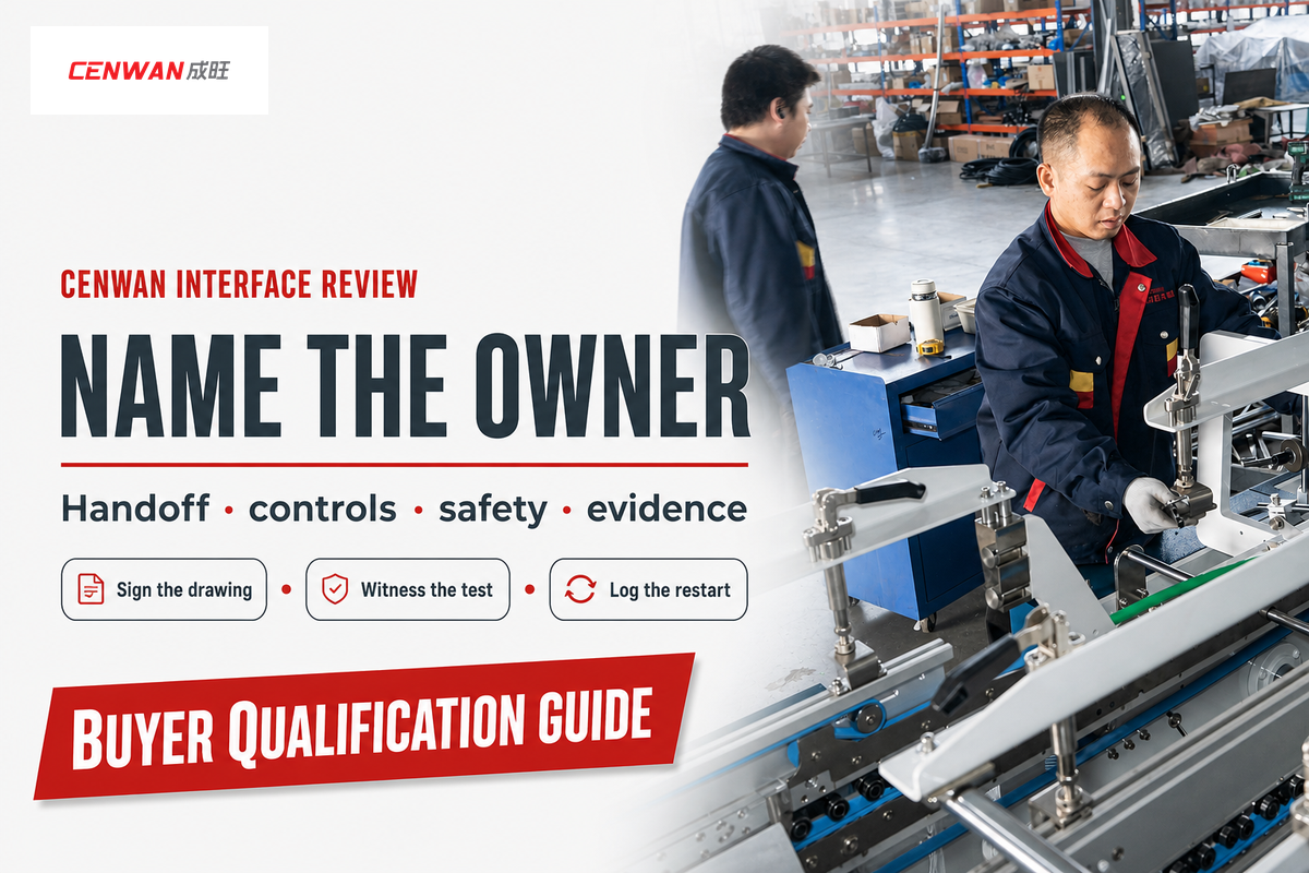Cenwan technician at converting equipment with an interface-owner checklist for handoffs, controls and safety