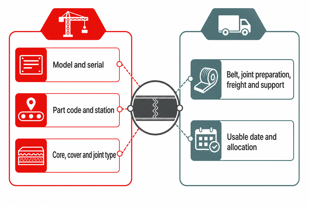 A supplier request joins installed part identity with supply scope and usable date.