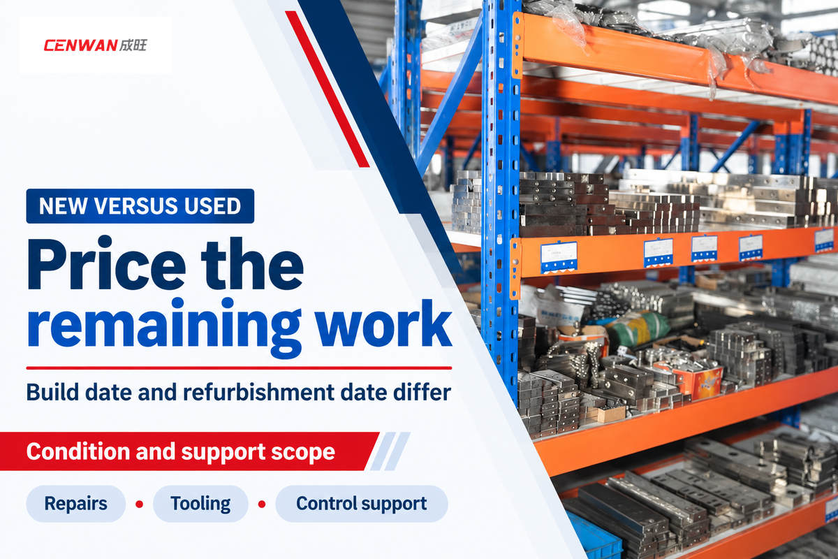 Price repairs, missing tooling and control support separately when comparing used equipment (named buyer experience).