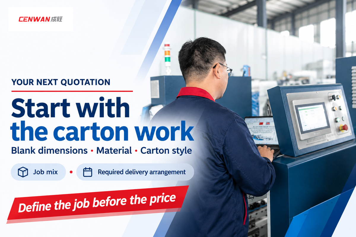 Send blank dimensions, material, carton style and job mix for a scoped quote (Australian operating-unit guidance).