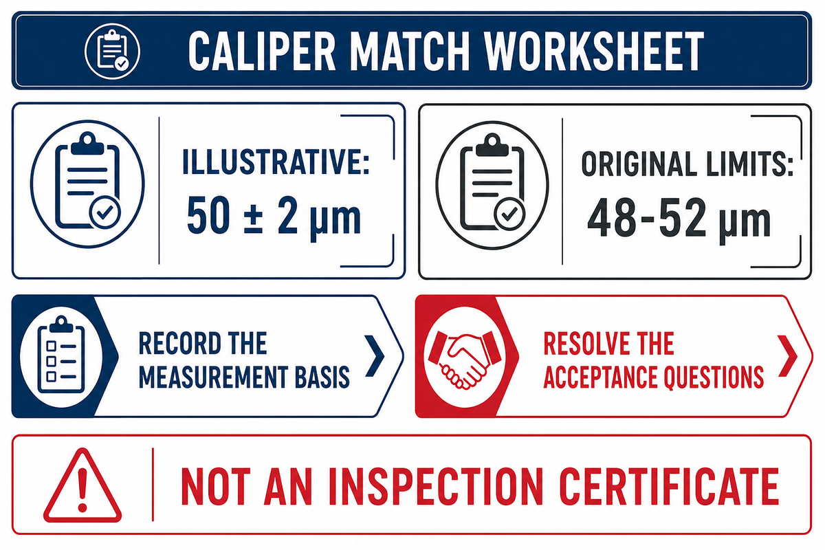 Caliper Match Worksheet retains original limits and records unresolved evidence